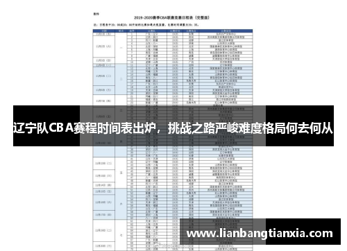 辽宁队CBA赛程时间表出炉，挑战之路严峻难度格局何去何从